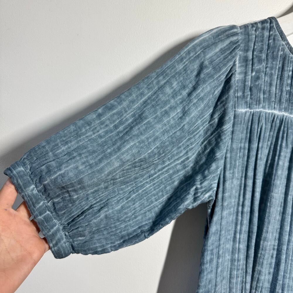 Natural Life Gauze Mini Dress Women S Blue Cotton Minimal Cottage Puff Sleeve - Picture 6 of 8